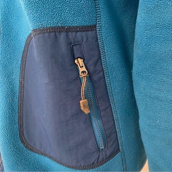 GREEN TEA Blue Fleece Navy Stripe Detail Two Zip Pockets Full Zip Front Size S - Picture 8 of 13